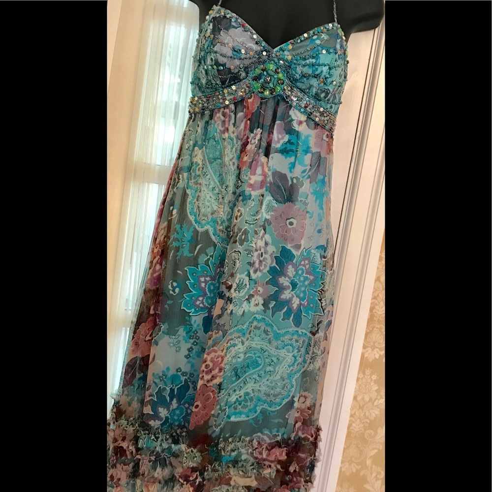 Sue Wong Silk Dress, halter style tie Sz 2